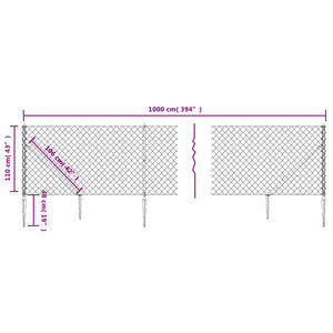 Recinzione a Rete con Picchetti Ancoraggio Argento 1,1x10 m 154018