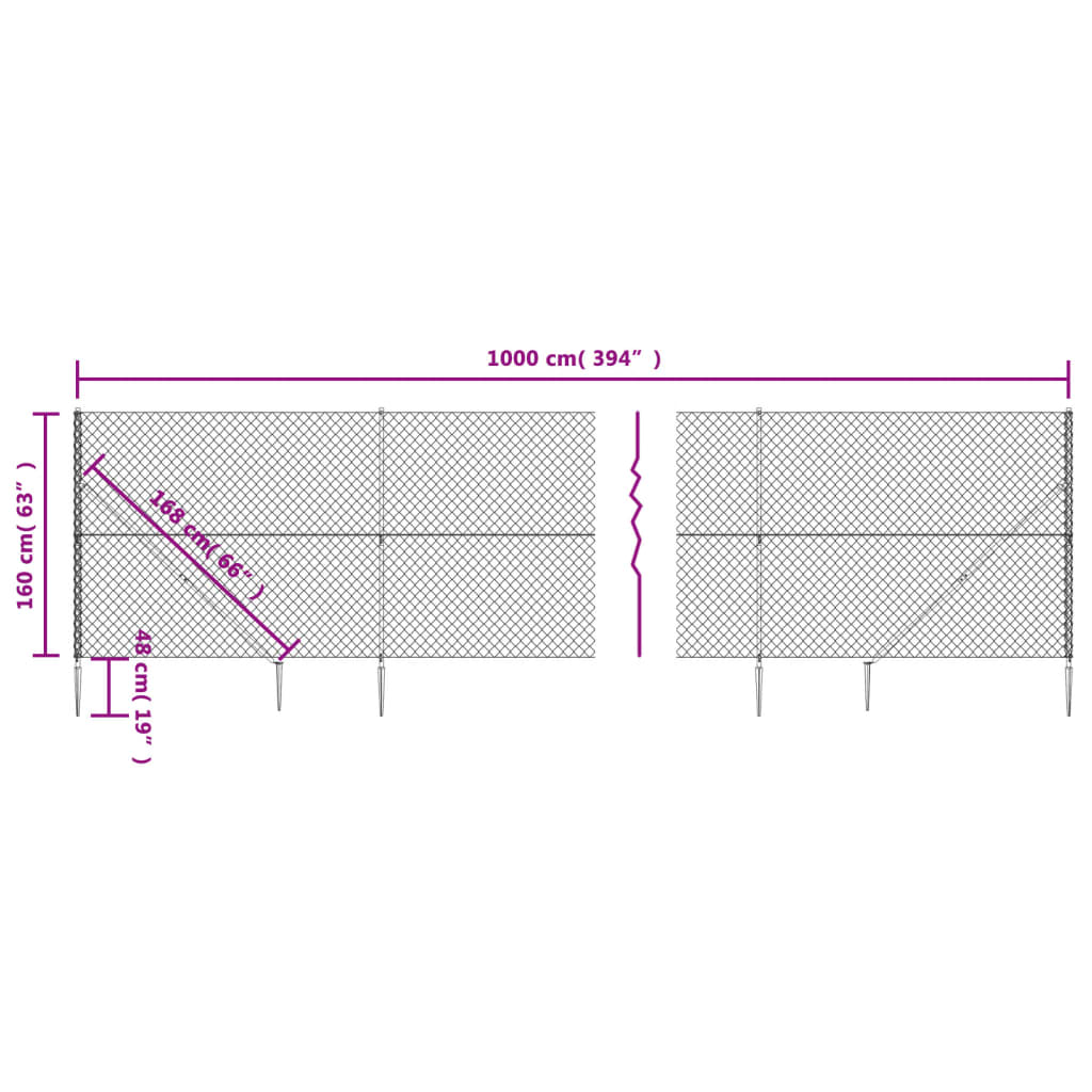 Recinzione a Rete con Picchetti Ancoraggio Argento 1,6x10 m 154020