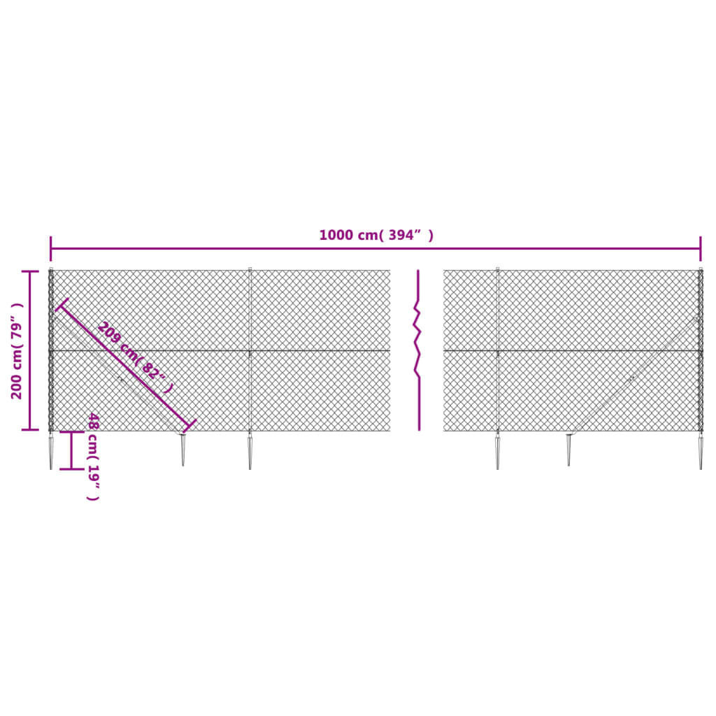 Recinzione a Rete con Picchetti Ancoraggio Argento 2x10 m 154022