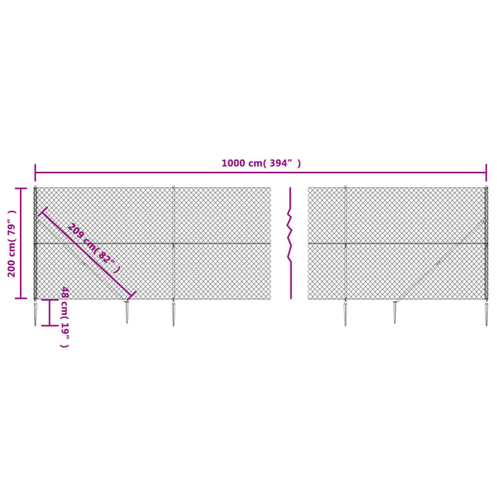 Recinzione a Rete con Picchetti Ancoraggio Argento 2x10 m 154022