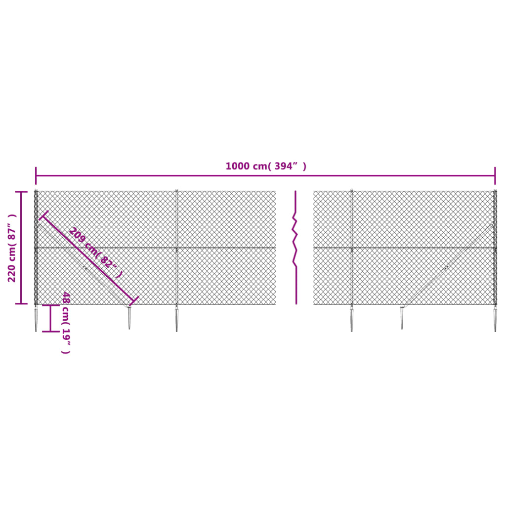 Recinzione a Rete con Picchetti Ancoraggio Argento 2,2x10 m 154023