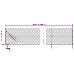 Recinzione a Rete con Picchetti Ancoraggio Argento 2,2x10 m 154023