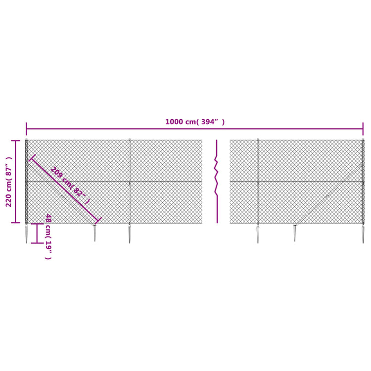 Recinzione a Rete con Picchetti Ancoraggio Argento 2,2x10 m 154023