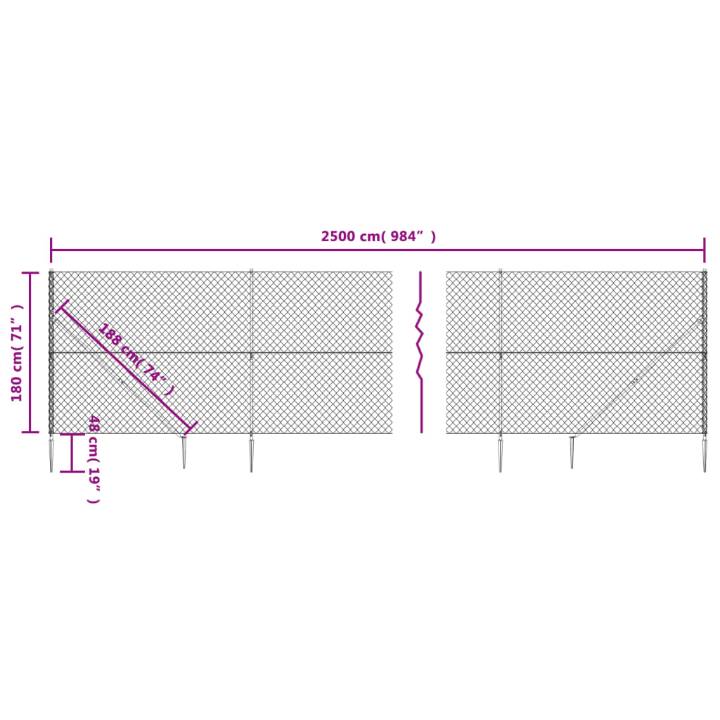 Recinzione a Rete con Picchetti Ancoraggio Argento 1,8x25 m 154029