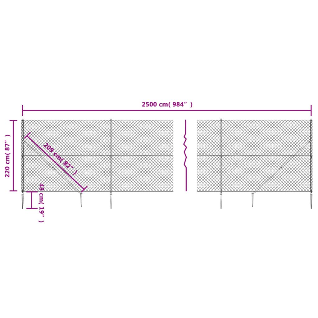 Recinzione a Rete con Picchetti Ancoraggio Argento 2,2x25 m 154031