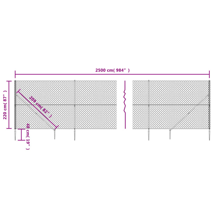 Recinzione a Rete con Picchetti Ancoraggio Argento 2,2x25 m 154031