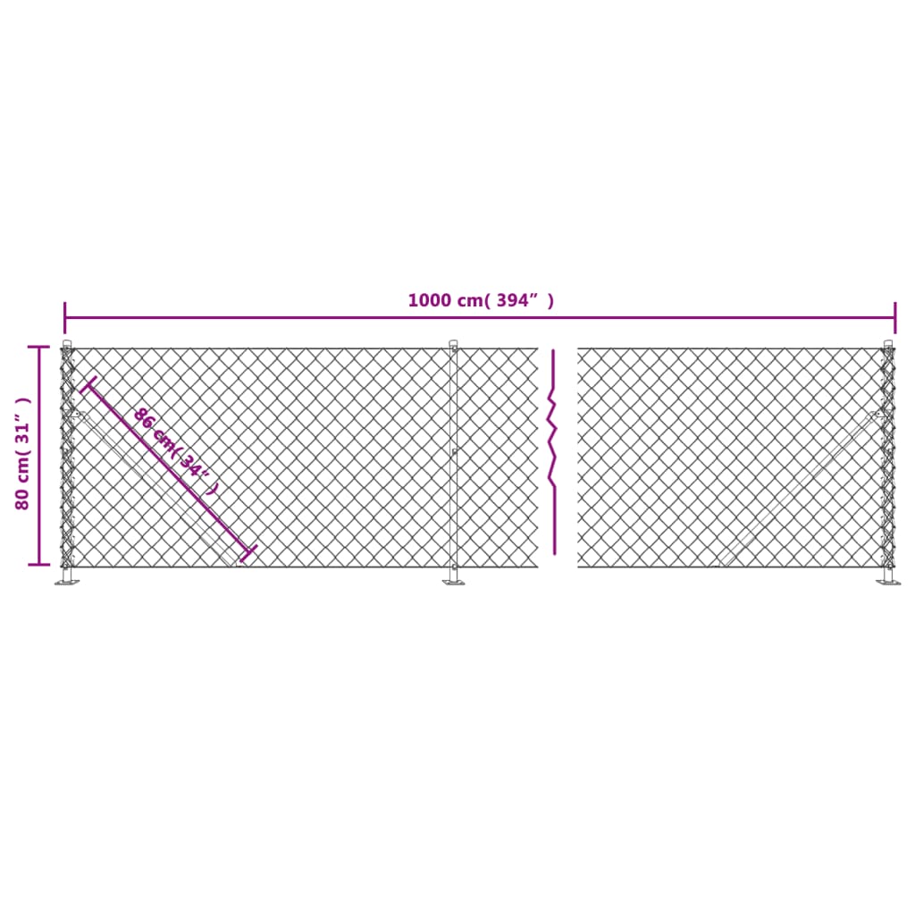 Recinzione a Rete con Flangia Argento 0,8x10 m 154032