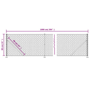 Recinzione a Rete con Flangia Argento 0,8x10 m 154032