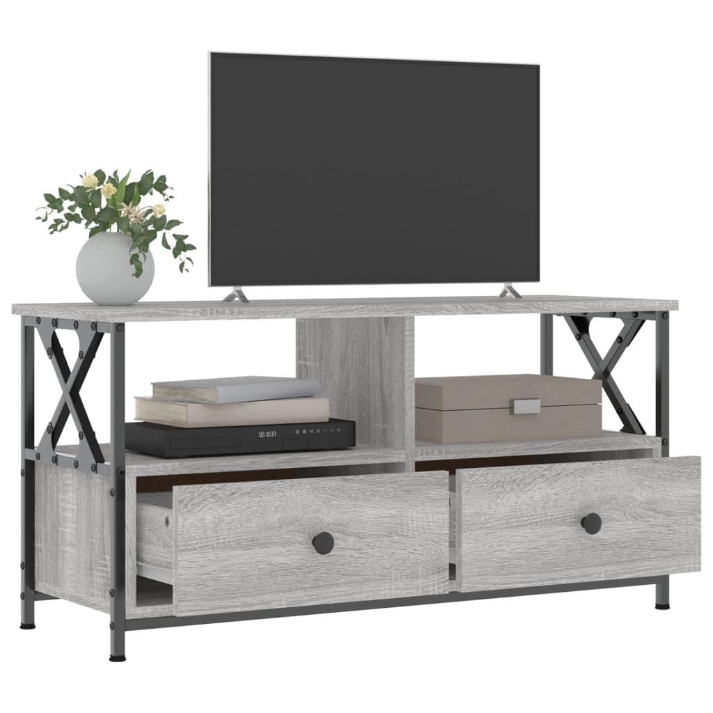 Mobile TV Grigio Sonoma 90x33x45 cm Legno Multistrato e Ferro 831796