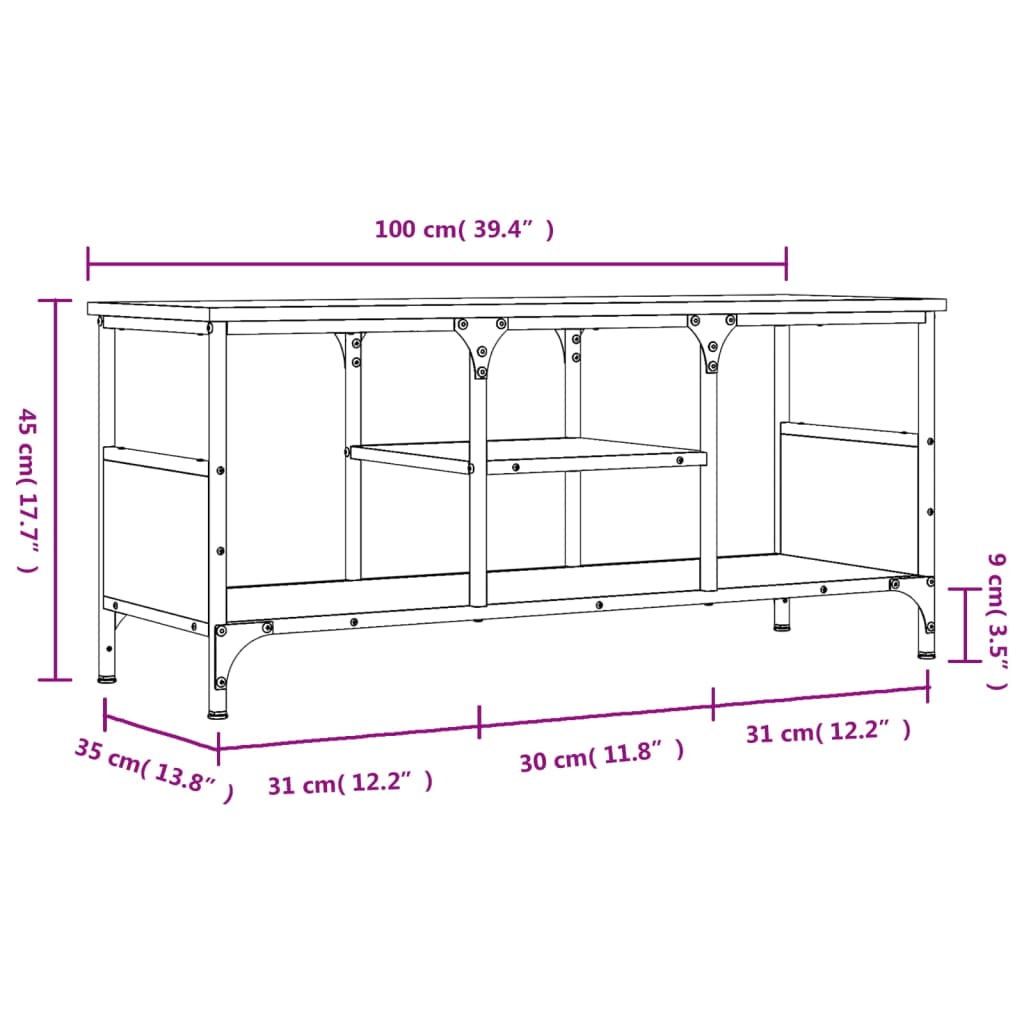 Mobile TV Grigio Sonoma 100x35x45 cm Legno Multistrato e Ferro 831801