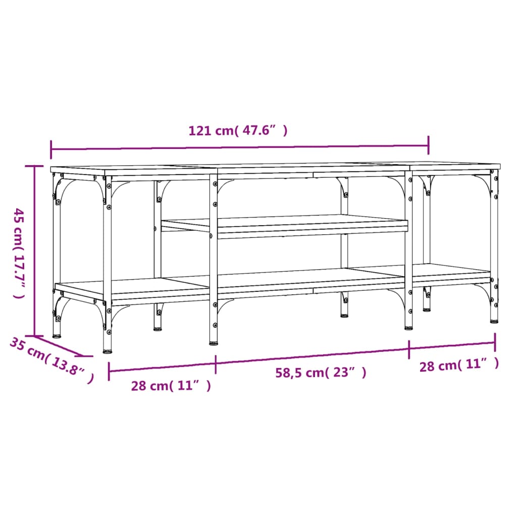 Mobile TV Rovere Sonoma 121x35x45 cm Legno Multistrato e Ferro 831804