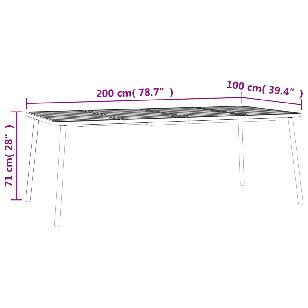 Tavolo da Giardino Antracite 200x100x71 cm Acciaio 362741