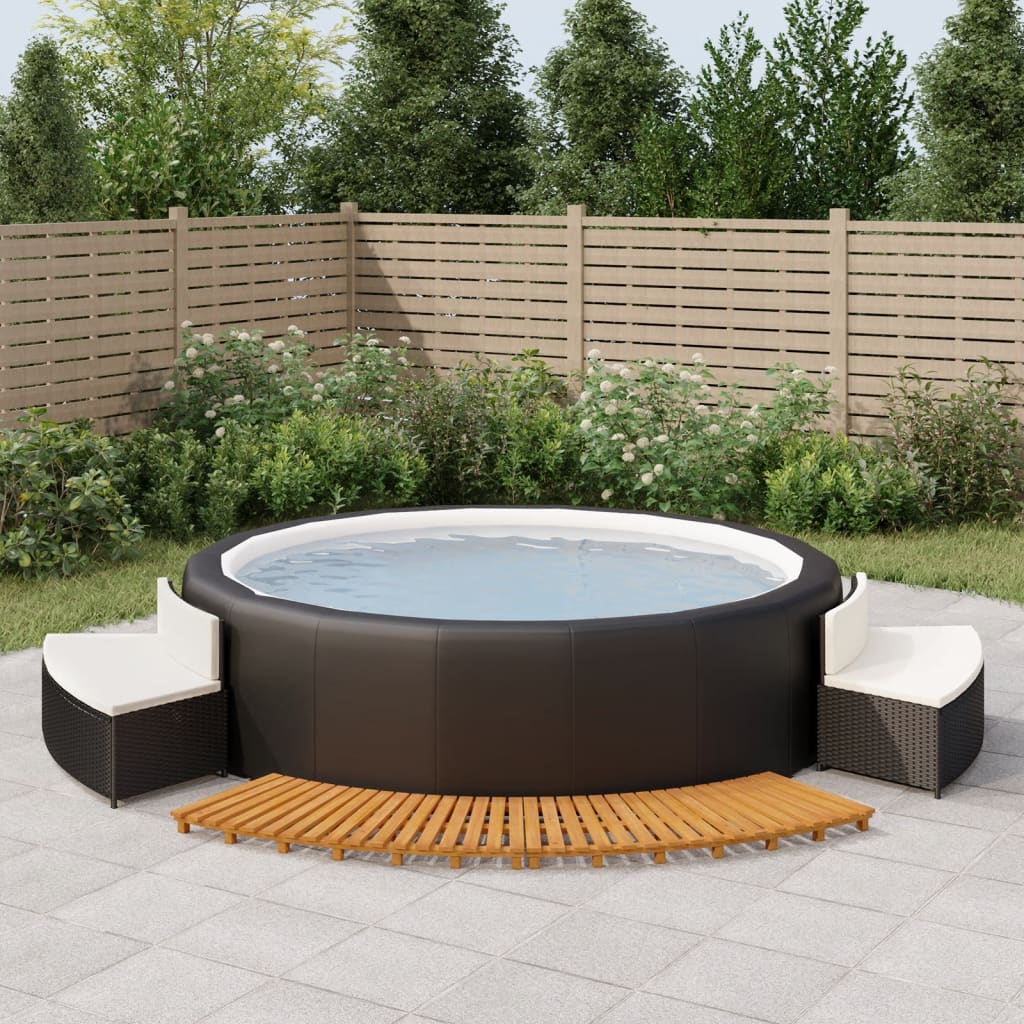 Bordo per Spa Nero in Polyrattan e Legno Massello di Acacia cod mxl 69528