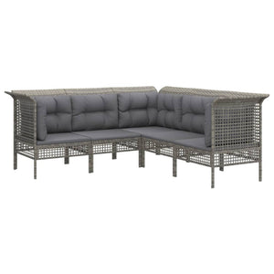 Set Divani da Giardino 5 pz con Cuscini in Polyrattan Grigio 319666