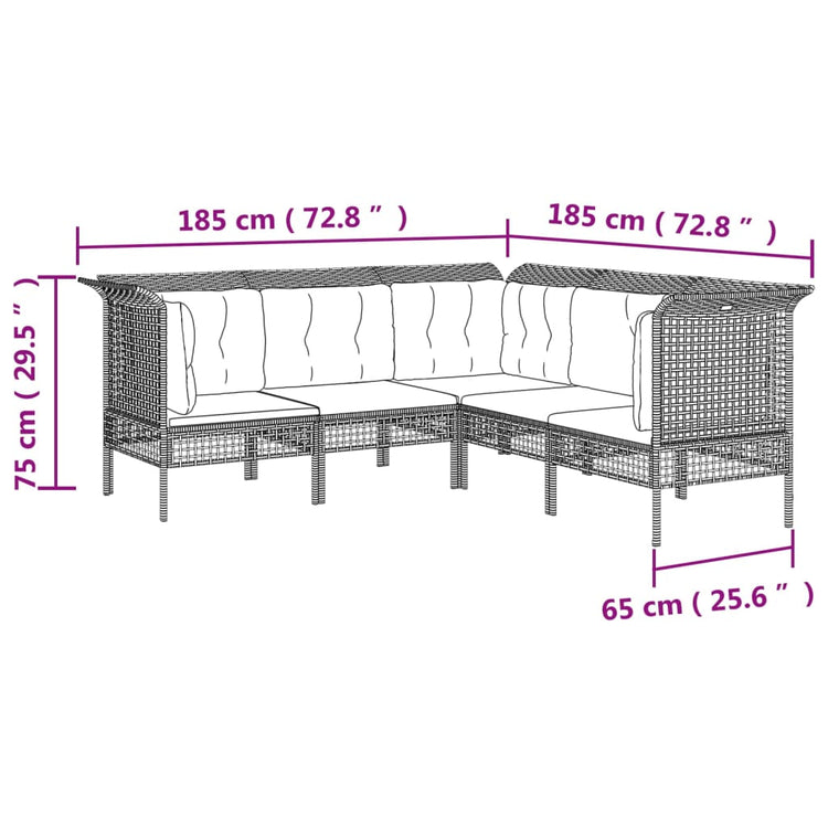 Set Divani da Giardino 5 pz con Cuscini in Polyrattan Grigio 319666