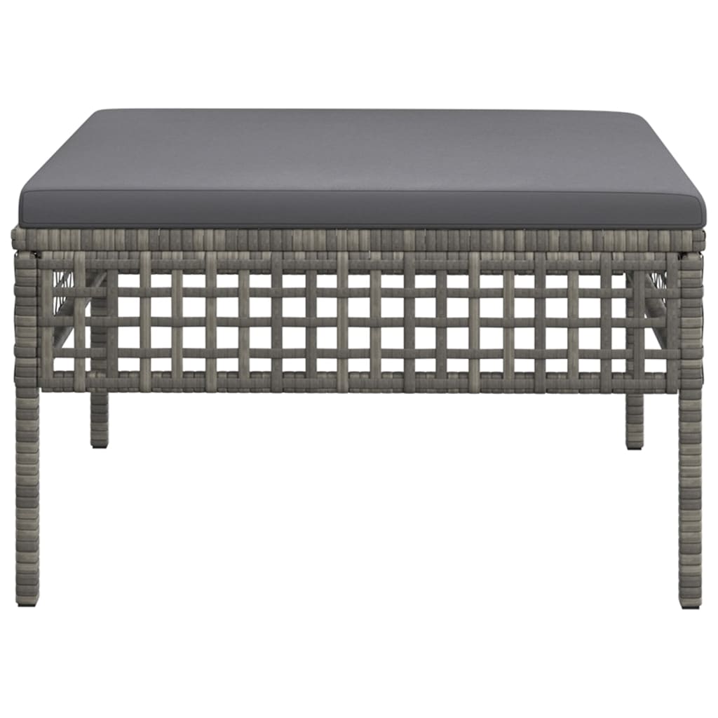 Poggiapiedi da Giardino con Cuscino in Polyrattan Grigio 319669