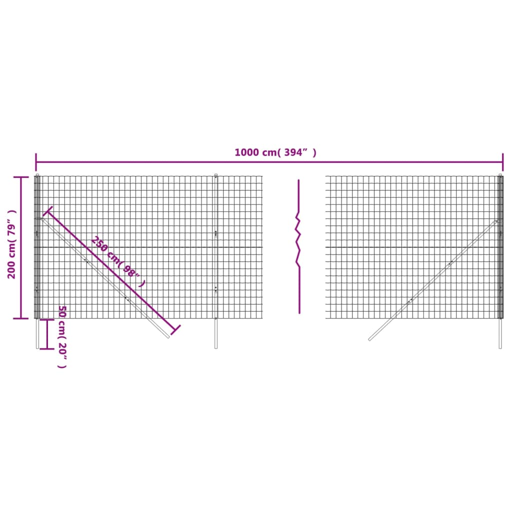 Recinzione Metallica Verde 2x10 m in Acciaio Zincato 154070