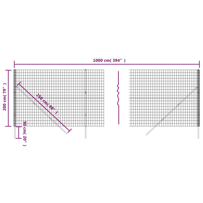 Recinzione Metallica Verde 2x10 m in Acciaio Zincato 154070