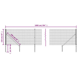 Recinzione Metallica con Picchetti Ancoraggio Verde 1,1x10 m 154114