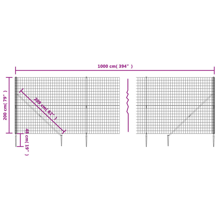 Recinzione Metallica con Picchetti Ancoraggio Verde 2x10 m 154118