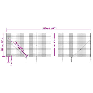 Recinzione Metallica con Picchetti Ancoraggio Verde 2x25 m 154126