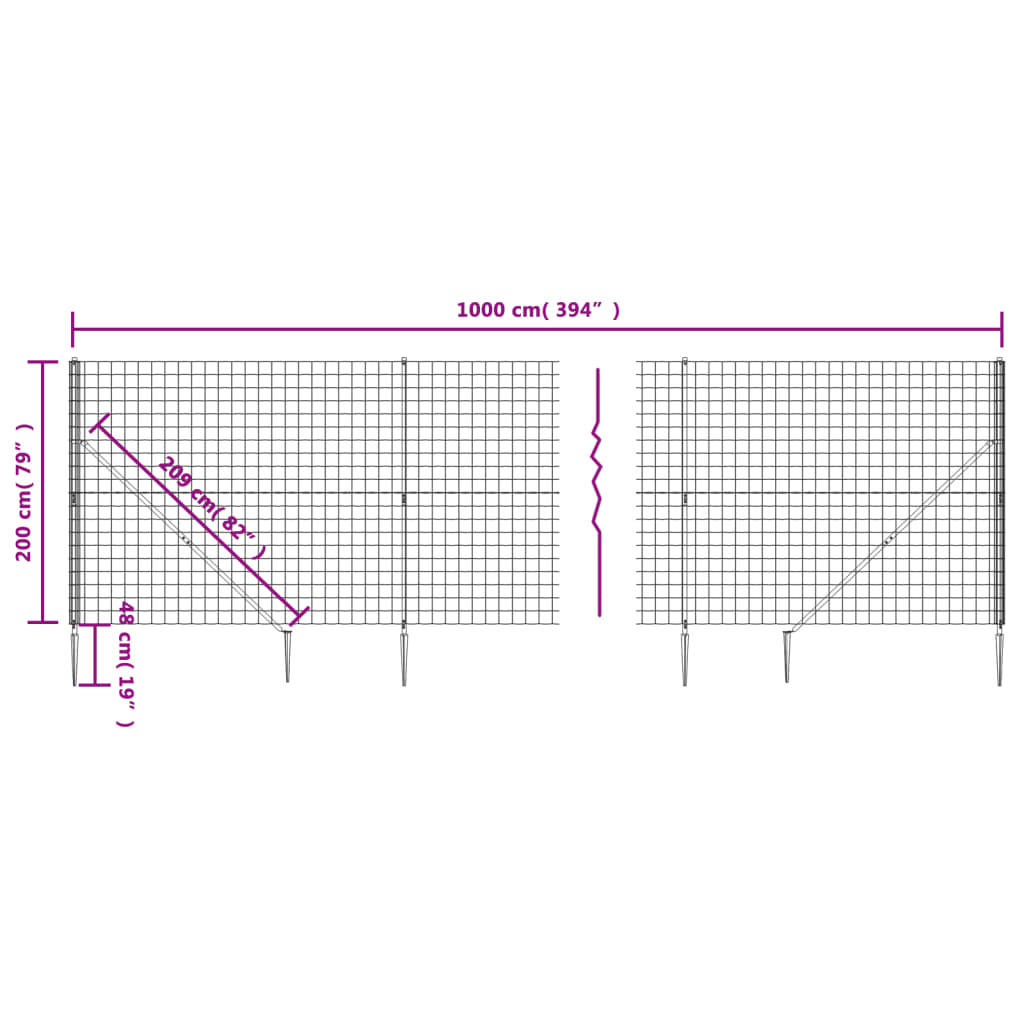 Recinzione Metallica con Picchetti Ancoraggio Verde 2x10 m 154134