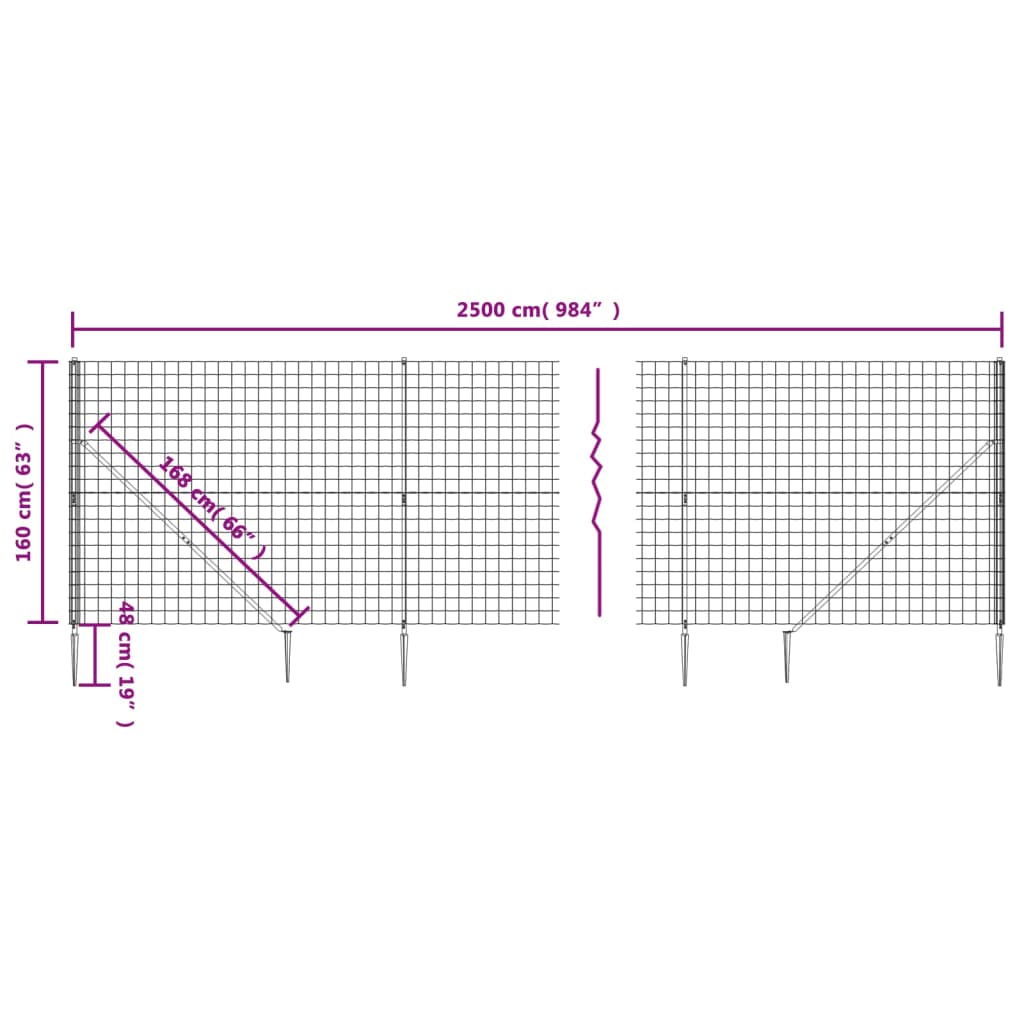 Recinzione Metallica con Picchetti Ancoraggio Verde 1,6x25 m 154140