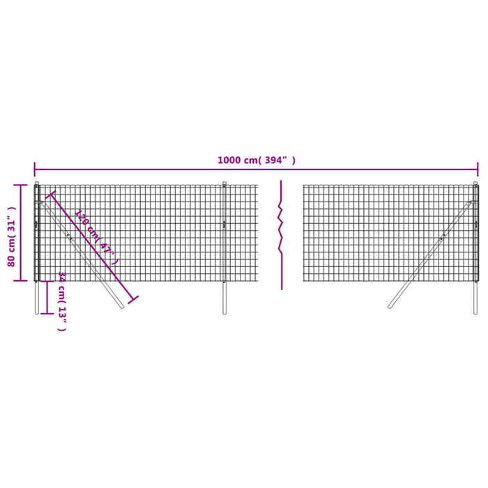 Recinzione Metallica Antracite 0,8x10 m in Acciaio Zincato 154192