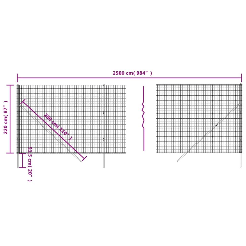 Recinzione Metallica Antracite 2,2x25 m in Acciaio Zincato 154207