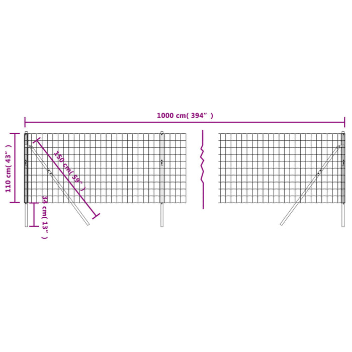 Recinzione Metallica Antracite 1,1x10 m in Acciaio Zincato 154210