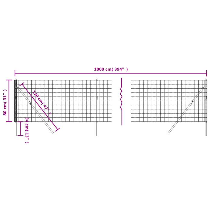 Recinzione Metallica Antracite 0,8x10 m in Acciaio Zincato 154224