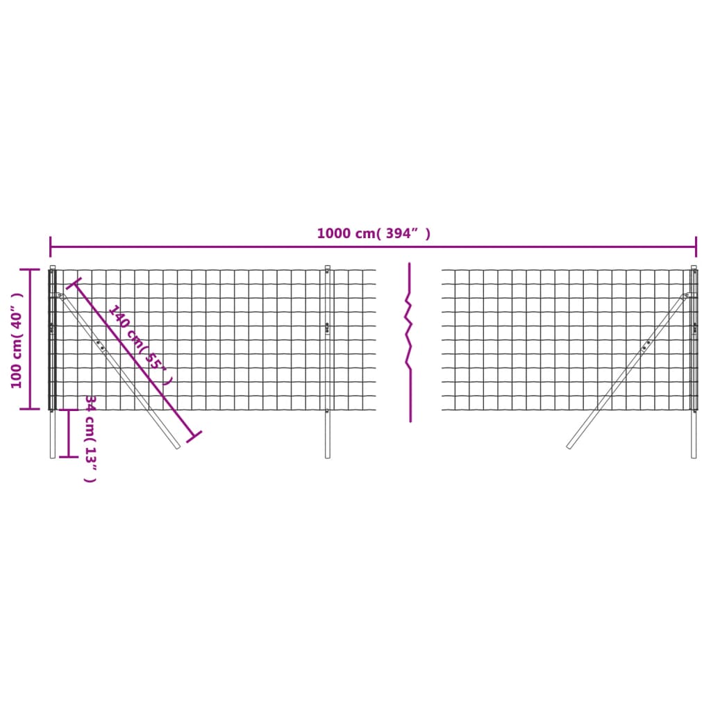 Recinzione Metallica Antracite 1x10 m in Acciaio Zincato 154225