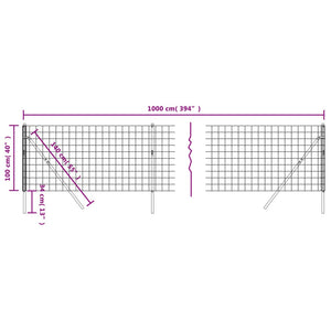 Recinzione Metallica Antracite 1x10 m in Acciaio Zincato 154225