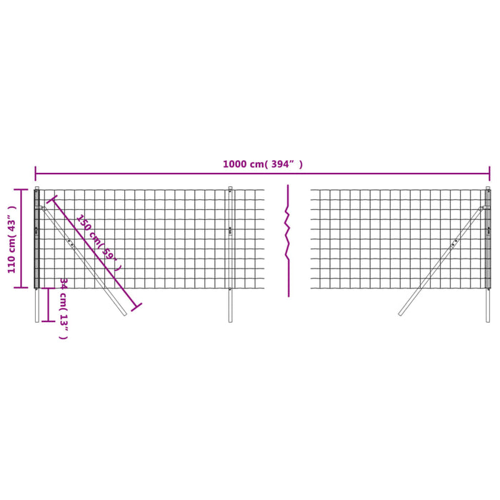 Recinzione Metallica Antracite 1,1x10 m in Acciaio Zincato 154226