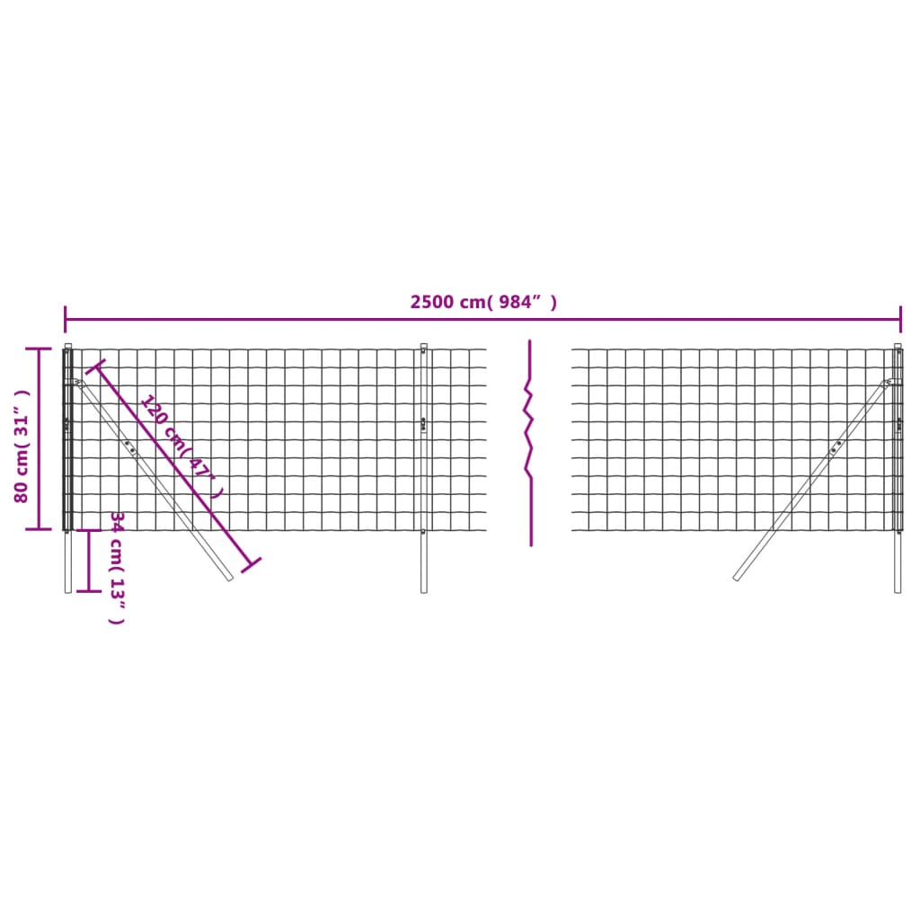 Recinzione Metallica Antracite 0,8x25 m in Acciaio Zincato 154232