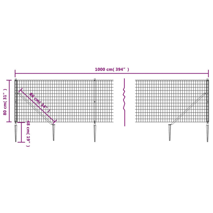 Recinzione Metallica con Picchetti Ancoraggio Antracite 0,8x10m 154240