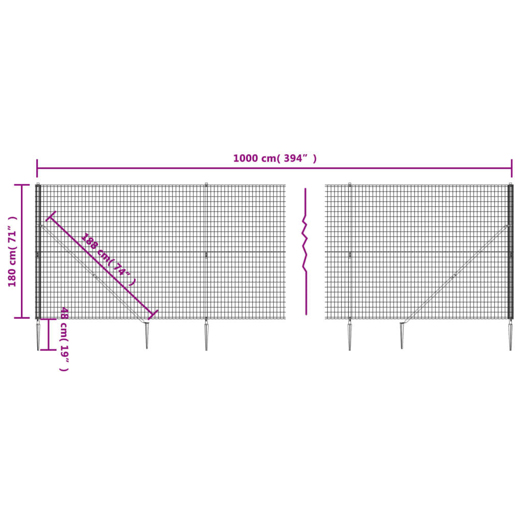 Recinzione Metallica con Picchetti Ancoraggio Antracite 1,8x10m 154245