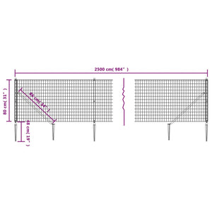 Recinzione Metallica con Picchetti Ancoraggio Antracite 0,8x25m 154248