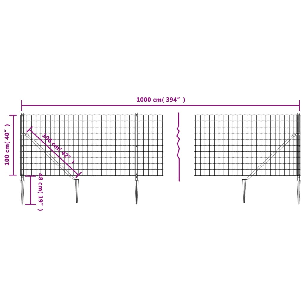 Recinzione Metallica con Picchetti Ancoraggio Antracite 1x10 m 154257