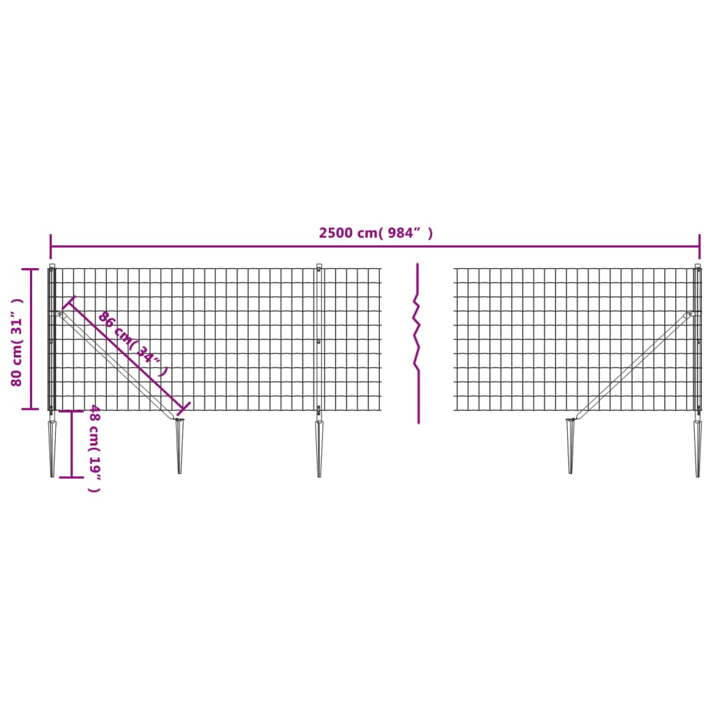 Recinzione Metallica con Picchetti Ancoraggio Antracite 0,8x25m 154264