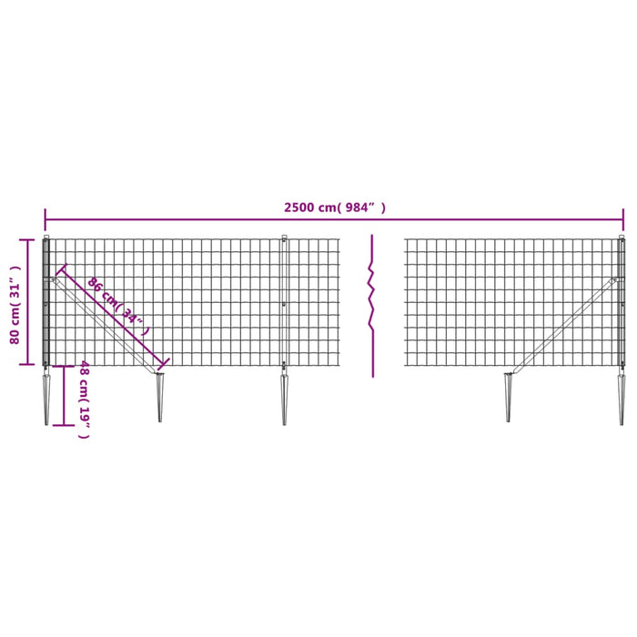 Recinzione Metallica con Picchetti Ancoraggio Antracite 0,8x25m 154264