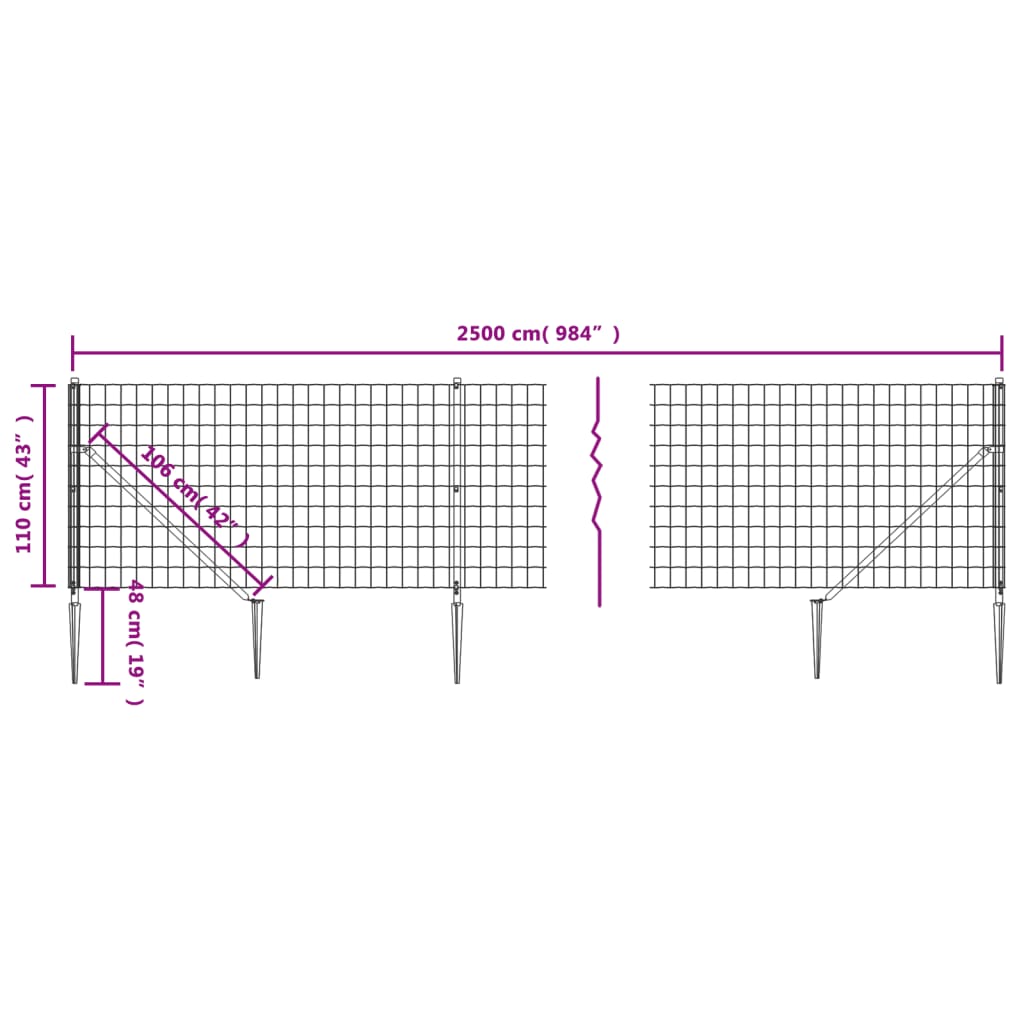 Recinzione Metallica con Picchetti Ancoraggio Antracite 1,1x25m 154266