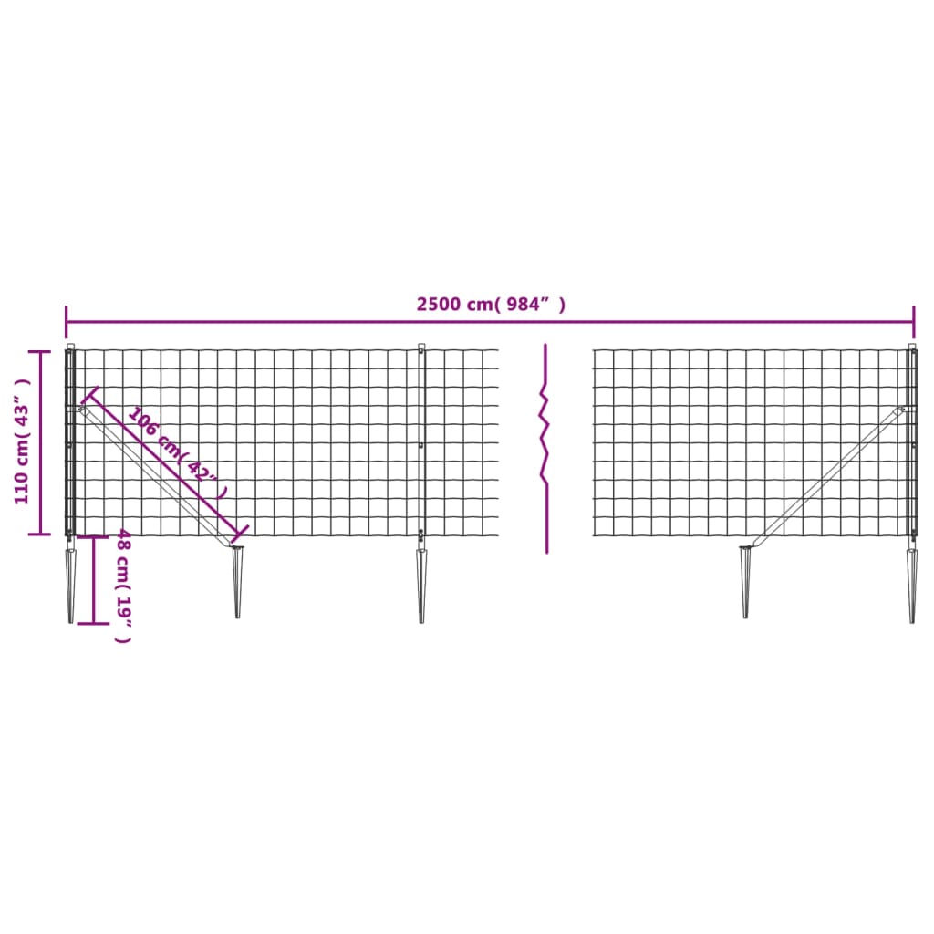 Recinzione Metallica con Picchetti Ancoraggio Antracite 1,1x25m 154282