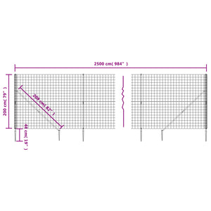 Recinzione Metallica con Picchetti Ancoraggio Antracite 2x25 m 154286