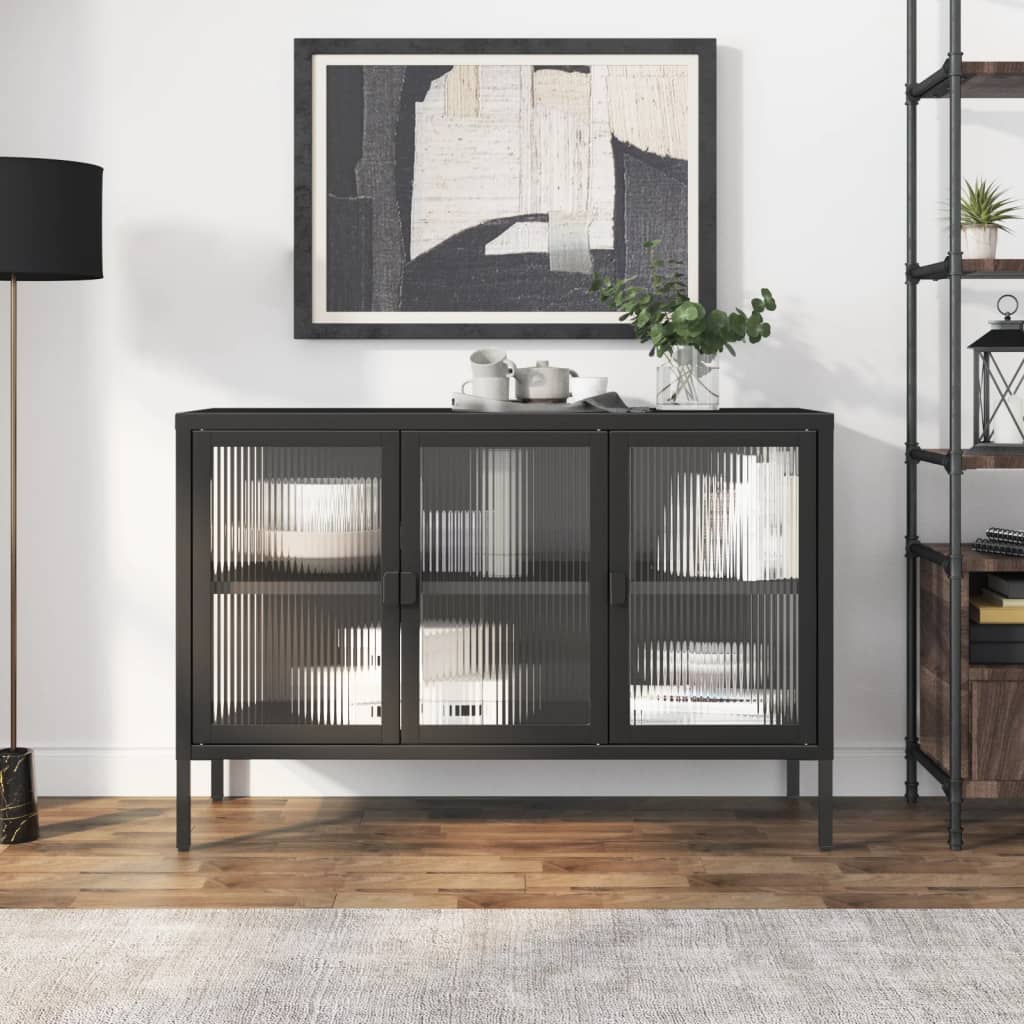 Credenza Nera 105x35x70 cm Vetro e Acciaio 353002