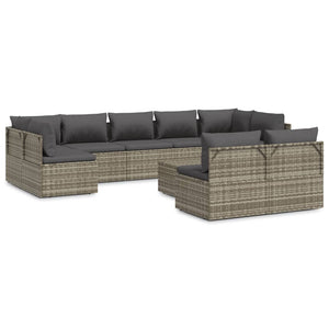 Set Divani da Giardino 10 pz con Cuscini in Polyrattan Grigio cod mxl 44818