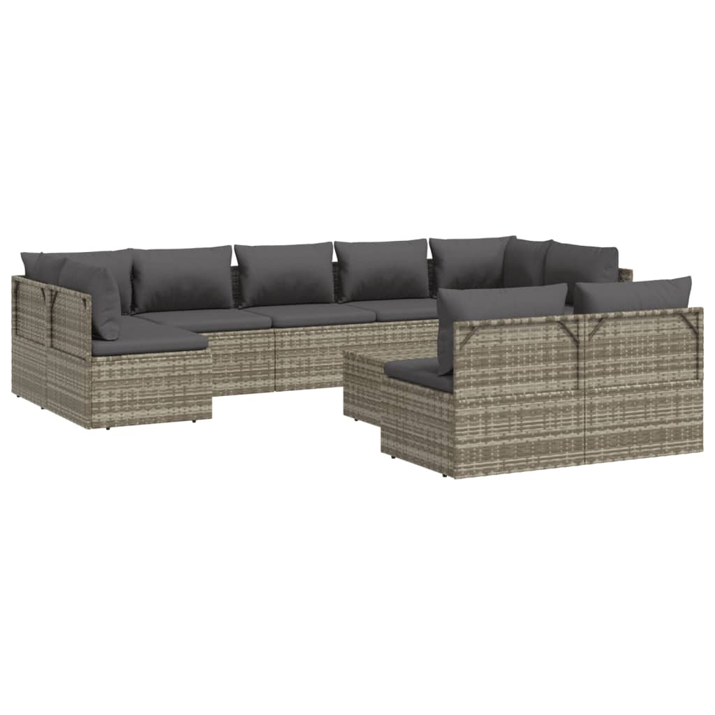 Set Divani da Giardino 10 pz con Cuscini in Polyrattan Grigio cod mxl 44818