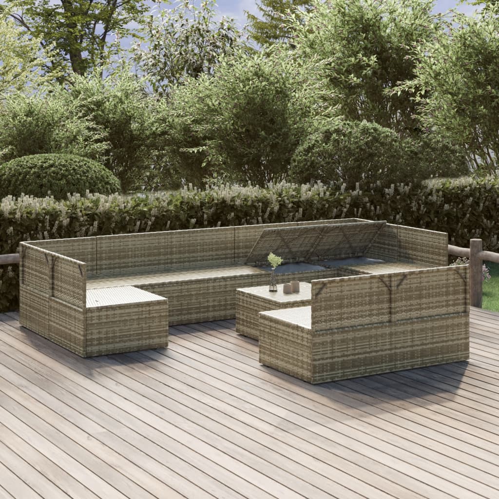 Set Divani da Giardino 10 pz con Cuscini in Polyrattan Grigio cod mxl 44818