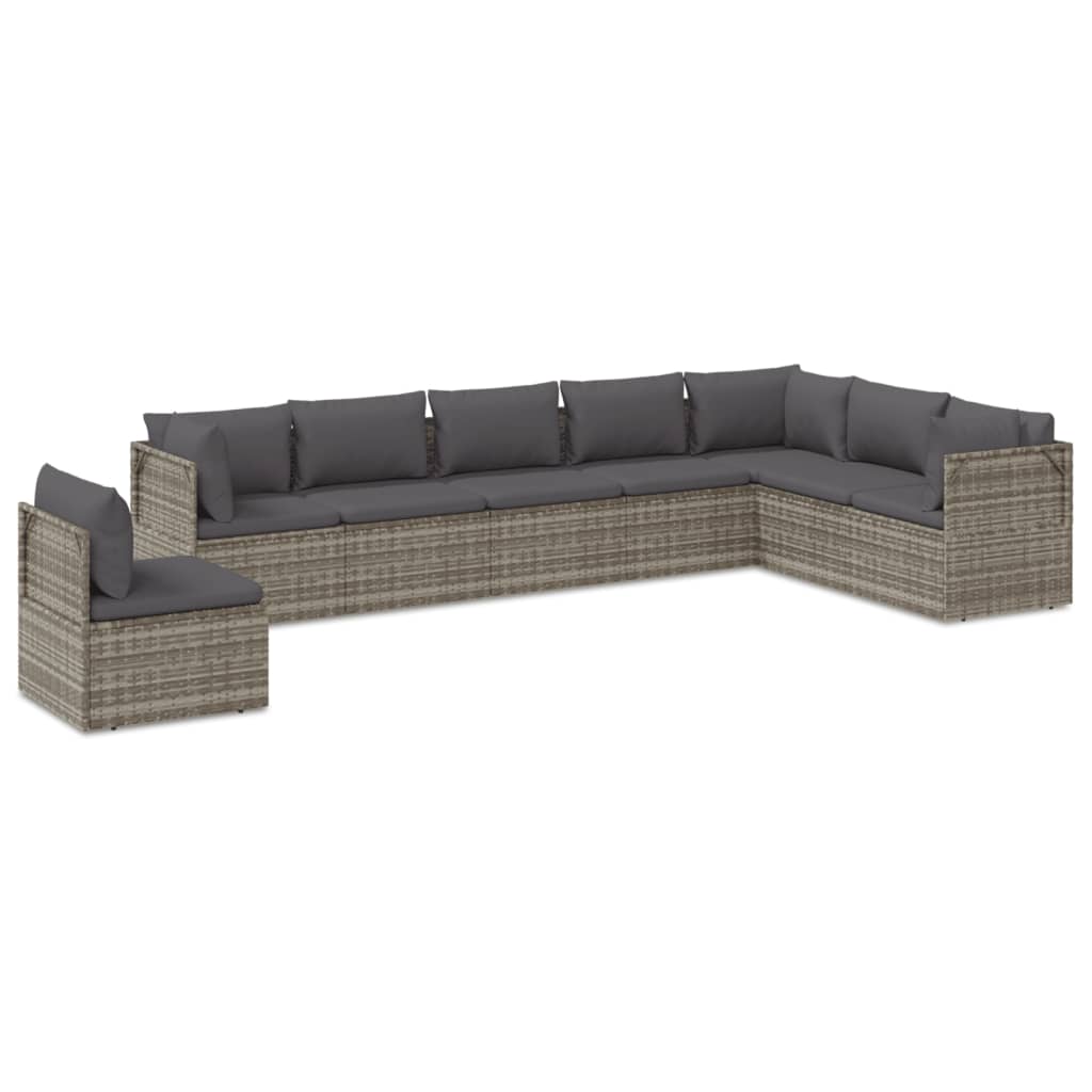 Set Divani da Giardino 8 pz con Cuscini in Polyrattan Grigio cod mxl 44918