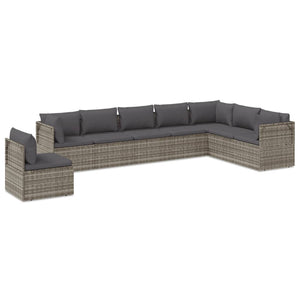 Set Divani da Giardino 8 pz con Cuscini in Polyrattan Grigio cod mxl 44918